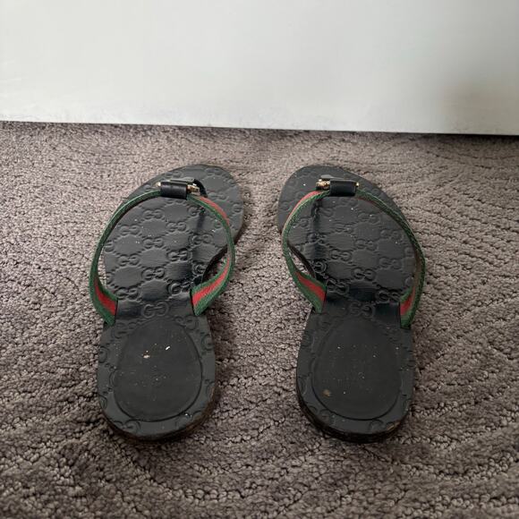 Gucci Interlocking GG Web Stripe Thong Sandals Black Flat Flip Flop Size EU 36.5 - Picture 5 of 10